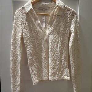 LOFT Ivory Lace Button-Up Top